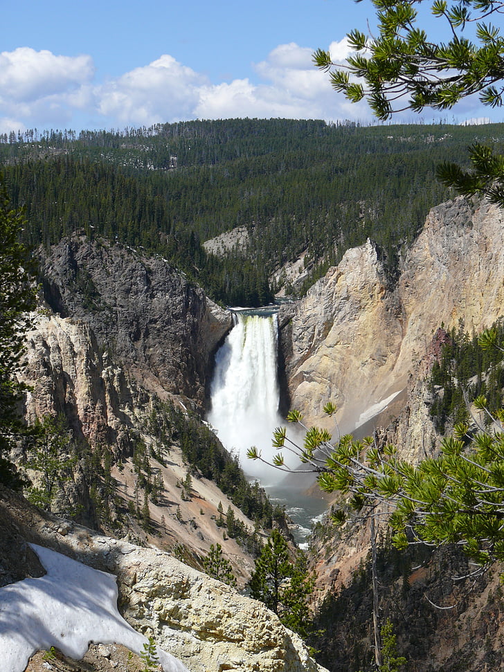 Val, waterval, Yellowstone park, Bovenste falls, American-watervallen, natuur, rivier