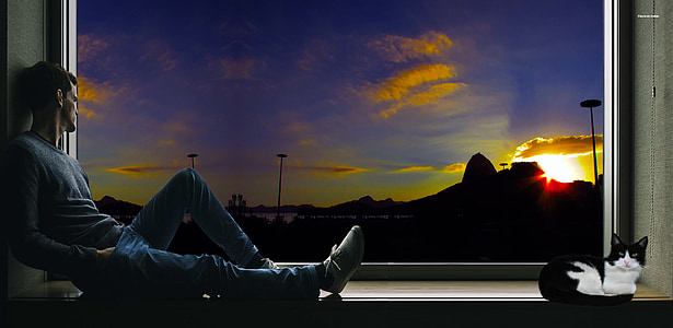 Бразилія, Ріо-де-Жанейро, Цукрова Голова pão de Açúcarо типу, емоції, ілюстрація, колажі, людина думає