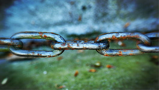 kæde, rustfrit, metal, jern, links af kæden, forvitret, gamle