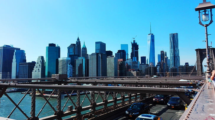 New Yorkissa, Brooklyn, Bridge, Brooklyn Bridge-silta, Yhdysvallat, City, sininen
