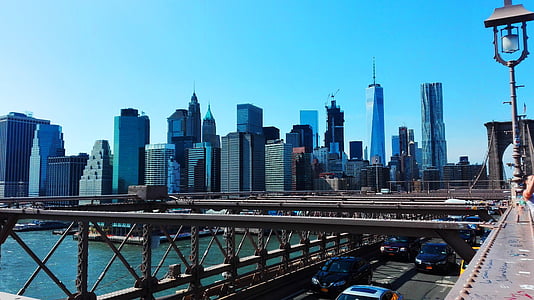 Нью-Йорк, Бруклин, мост, Бруклинский мост, США, город, Голубой