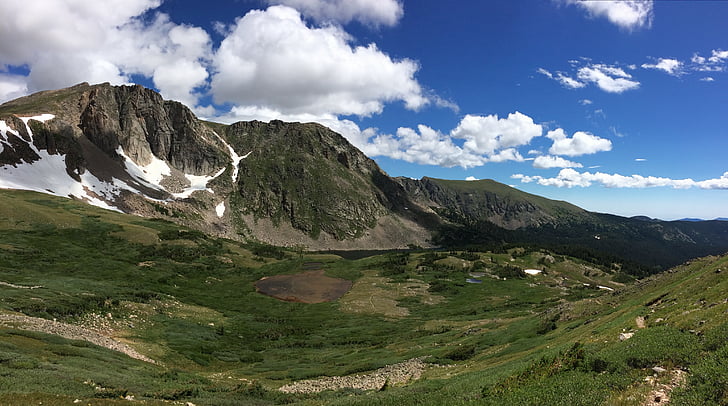 alpine, hiking, colorado, summer, blue, sky, mountain