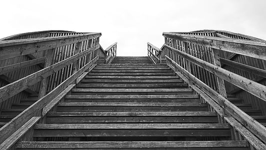 stairs, wooden ladders, emergence, black and white, gradually