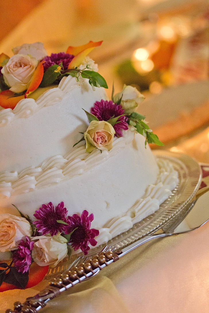 tårta, blommor, part, mat, efterrätt, Celebration, vit