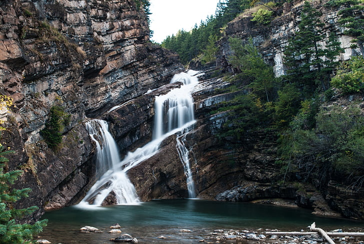 waterfall, stream, rock, outdoors, mountain, stone, creek