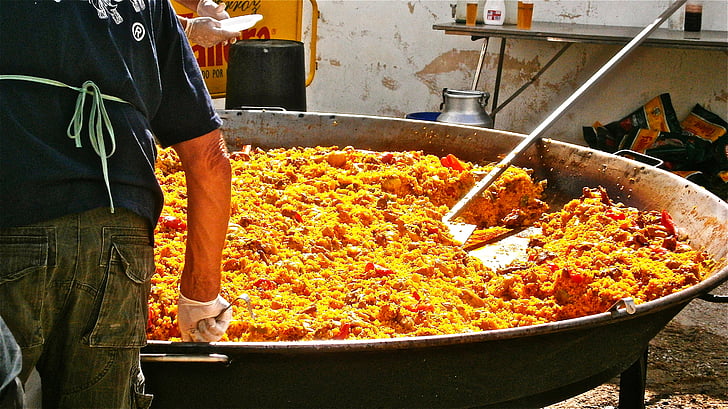 Paella, arroz, alimentos, partido, España, cocina