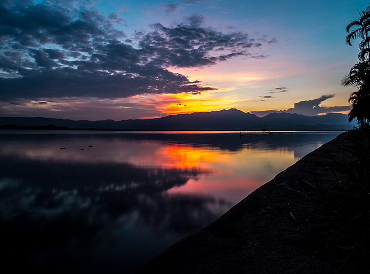 Lake, merimaisema, Sunset, abendstimmung, pilvet