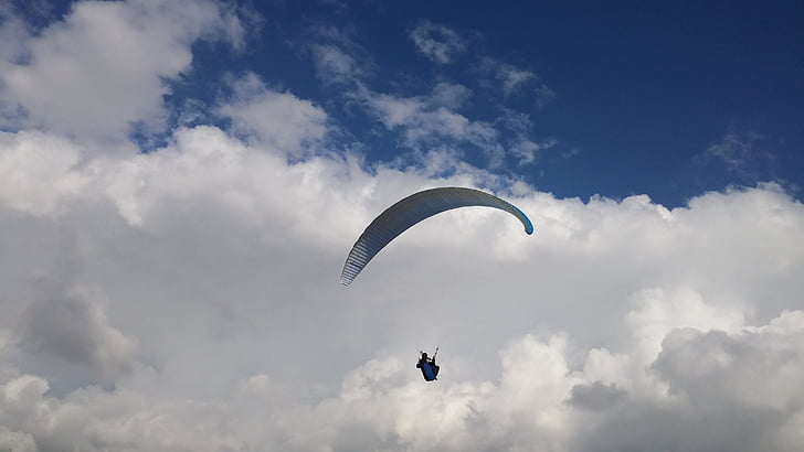 paragliding, clouds, beach, adrenaline, flying, outdoor, high