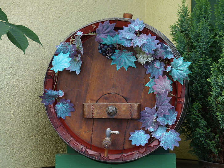 barrel, wine barrel, wine, wooden barrels, flower, wood - Material, decoration