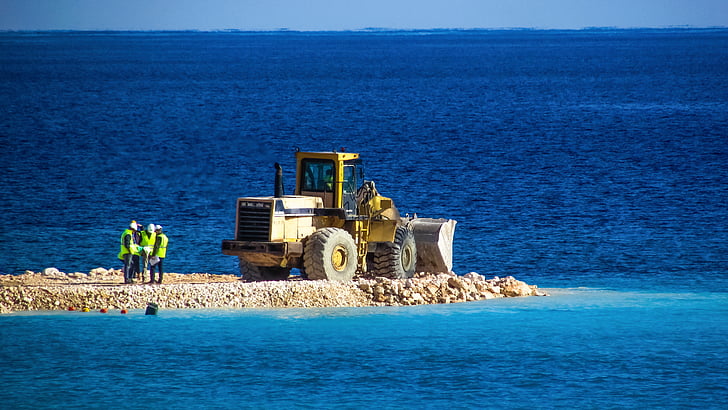 bulldozer, vehicle, workers, construction, marina, ayia napa, cyprus