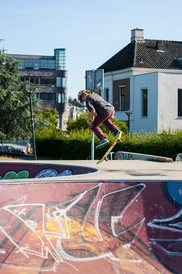 urbain, Utrecht, Patinage, Parc de skate, planche à roulettes, jeunes
