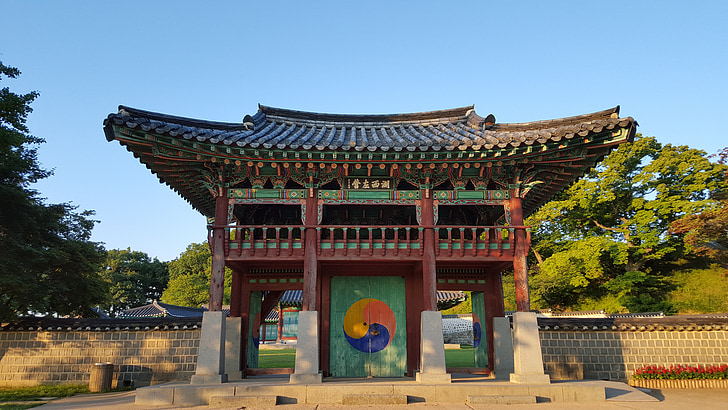 haemieupseong, jesień, Hanok, dóbr kultury, Jesienne niebo, korea Południowa, Korea