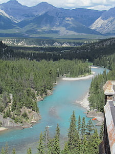 河, 加拿大, 山, 水课程, 景观, 冰, 桥梁