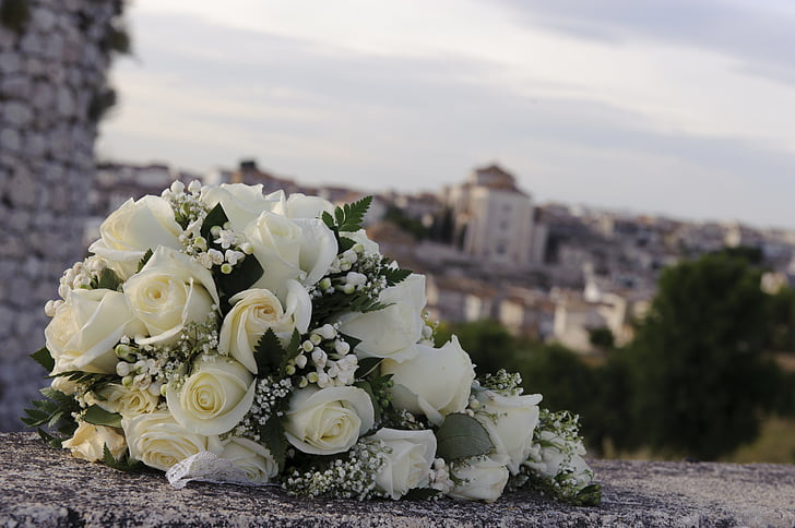 μπουκέτο, λευκό τριαντάφυλλο, Γάμος, Αγάπη, νύφη, παντρεμένος, Ρομαντικές αποδράσεις