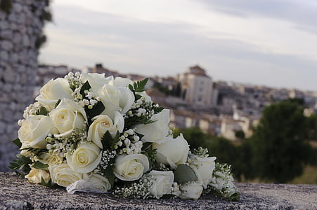 bouquet, white rose, wedding, love, bride, married, romance