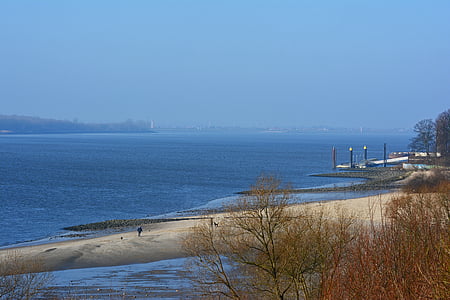 Elbe, Wedel, rivier, winter, landschap, water, winterse
