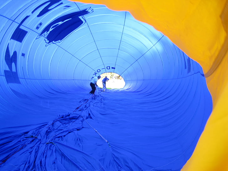 passeio de balão, envelope de balão, balão de ar quente, azul, voando, multi colorido