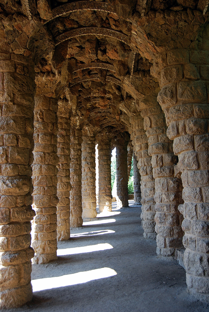 kolom, Galeri, Gaudi, Barcelona, Spanyol, Taman