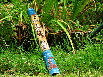 Didgeridoo, blæsepistol, musikinstrument, Australien, træ, maleri, træ maleri