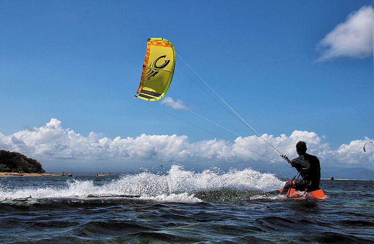 Kitesurfing, Bali, Sanur, svømming, handlingen, vind, bølger