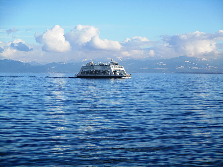 romanshorn, ship, ferry, car ferry, pass, clouds, lake constance