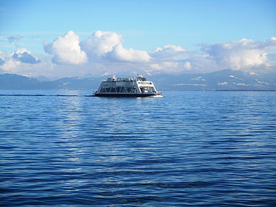 Romanshorn, nave, balsa, balsa de carro, passar, nuvens, Lago de Constança