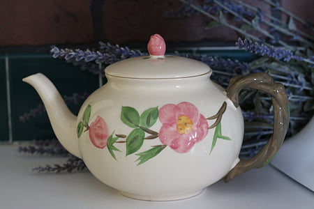 teapot, china, flower, beverage, design, vintage, old