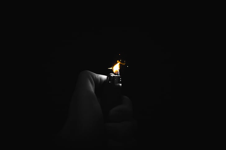 temno, ogenj, plamen, roko, vžge, svetlobe, vžigalnik