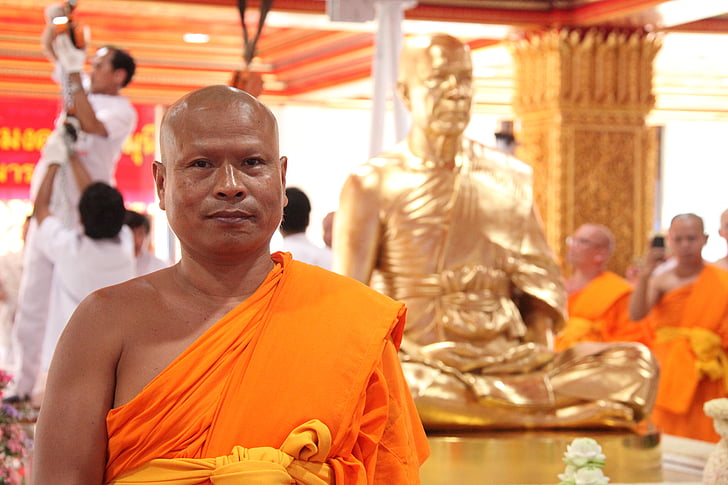 Buddyjski, buddyści, Zakonnicy, szlafrok, pomarańczowy, Tajlandia, Wat