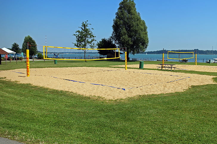 beachvolley, volleyboll, spelplanen, beachvolleyboll, volleybollplan, volleybollnät, nätverk