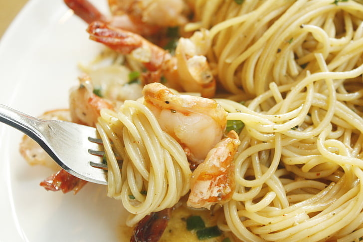 pasta, shrimp, restaurant, if, olive, food, side dishes