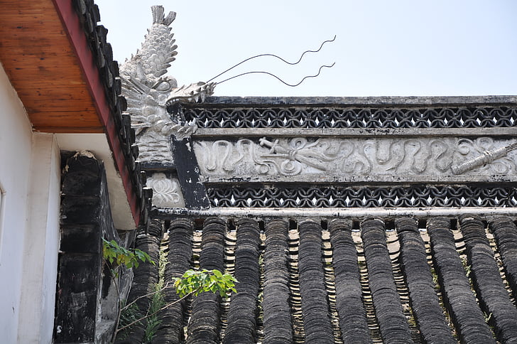 draak, dakranden, Shanghai, decoratie, dak, Aziatische stijl
