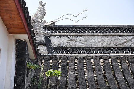 Drago, Eaves, Shanghai, decorazione, tetto, stile asiatico
