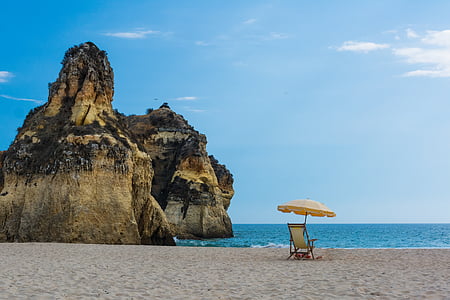 Fotoğraf, Güverte, sandalye, şemsiye, yanında, deniz kıyısı, plaj