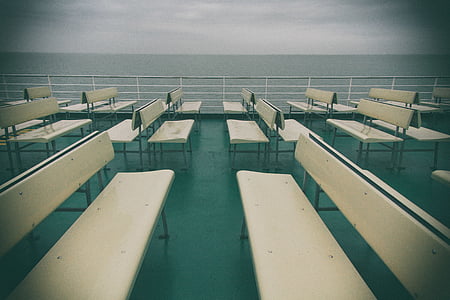 foto, beige, stoel, veel, regen, water, schip