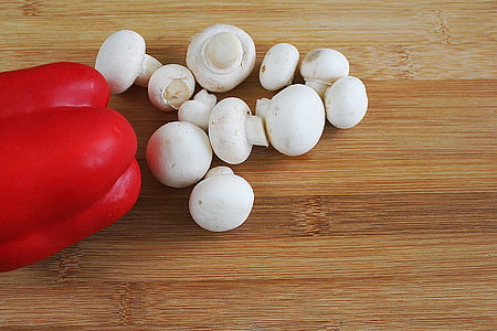 버섯, 버섯, 하얀 버섯, 레드 페 퍼, 파프리카