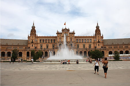 Sevilla, Plaza, Španielsko, vody, zdroj, Plaza espana, Andalúzia
