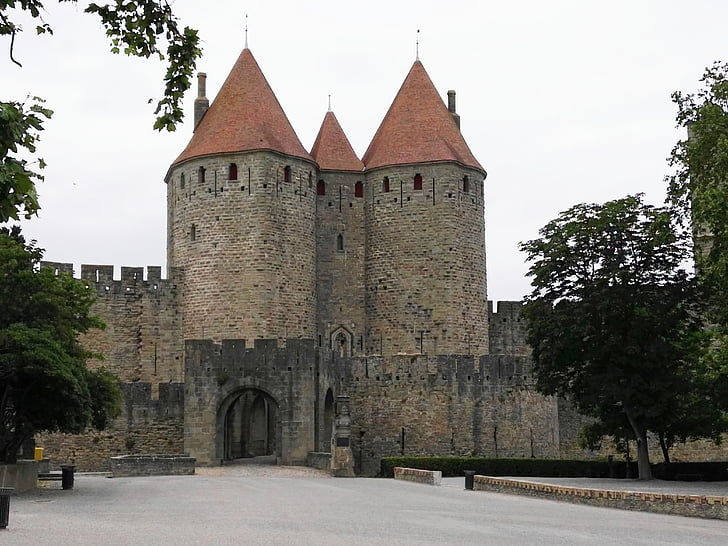 Carcassonne, middeleeuwse stad, Porte narbonnaise, Tours, monument