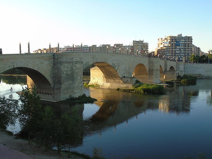 pont, rivière, eau, paysage, arc, coucher de soleil, Rome