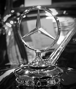 Oldtimer, embléma, Mercedes, logó, ezüst, jó szám, jármű