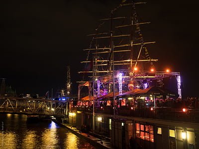 Hamburg, natt, hafengeburtstag, segelfartyg, segel, riggning, fartyg