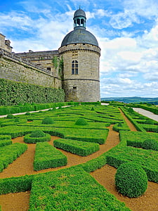 zahrada, Hautefort, zámek, Francie, středověké, hrad, historické