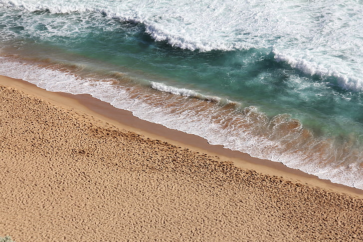 fotografija, vandenyno, banga, rudos spalvos, smėlio, dieną, laikas
