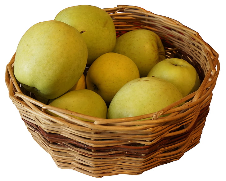 carro de pomes, pomes, košik, en l'aïllament, blanc, fons, verd