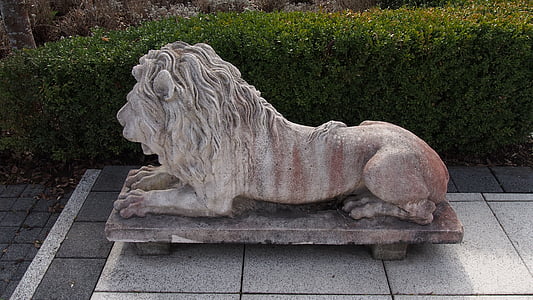 lion, sculpture, stone figure, statue, weathered, guard, protection