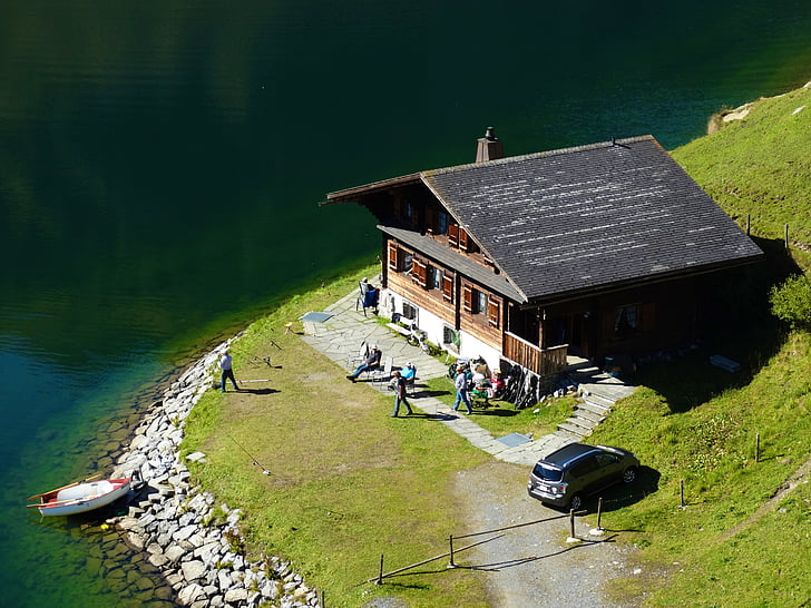 schronisko górskie, wakacje, Haus am Zobacz, szczyt górski, bergsee, alpejska, alpejskie jezioro