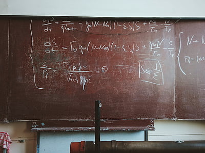 white, mathematical, equation, brown, chalkboard, inside, room