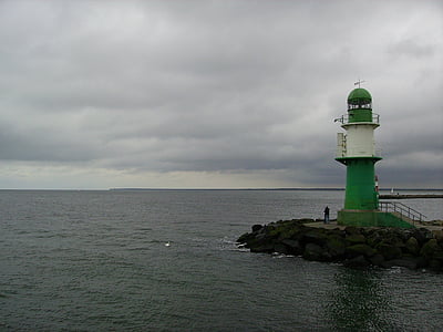 Lighthouse, more, oblaky, dážď, gewitterstimmung, Horizon