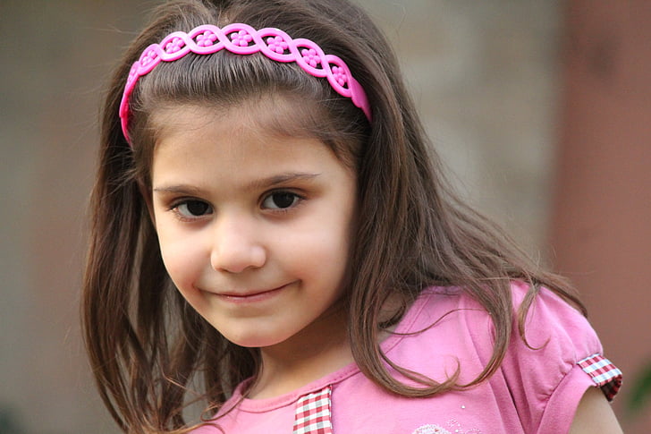 소녀, 핑크, 세로, 아이, 귀여운, 머리, 이라크
