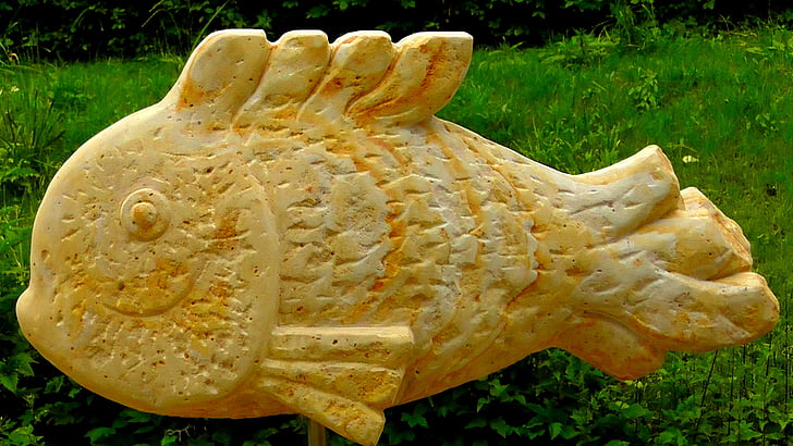 fish, sculpture, park, figure, garden, artwork, carving